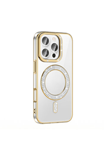 Nezih Case Apple iPhone 16 Pro Uyumlu Şeffaf Taşlı Magsafe Uyumlu Premium Pırlanta Kapak Kılıf