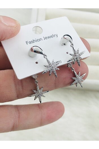 DS DİAMONDSHOP Zircon Stone Dangle Polar Star Earrings - New Season