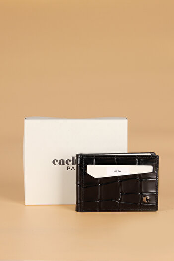 Cacharel Men's Wallet 0336 Genuine Leather Croco-Black Card Holder