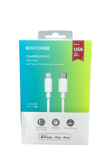 Smart RAVPower 1m Rubber White Lightning Cable – For iPhone
