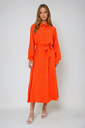 VAGGON Women's Orange Woven Viscose Shirt Dress Prmx13519