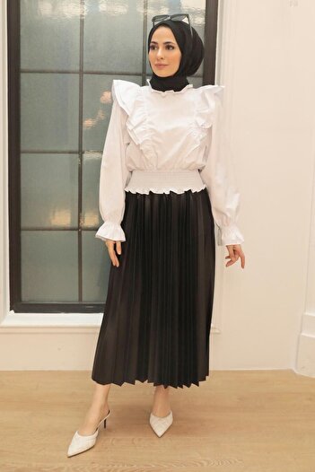 Neva Style Πλισέ Μαύρη Φούστα Hijab 35151s