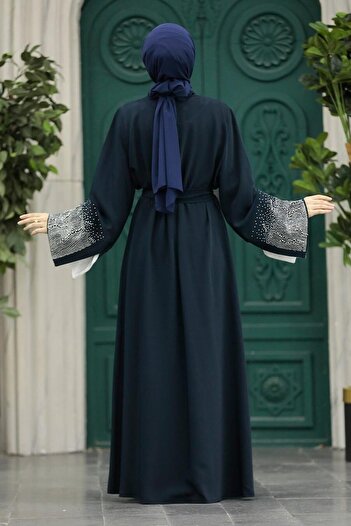 Neva Style Kemerli Lacivert Tesettür Abaya 601800l
