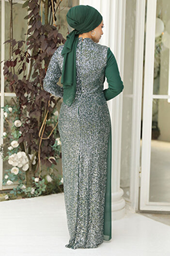 Neva Style Sequin Sequined Emerald Green Hijab Evening Dress 25851Zy