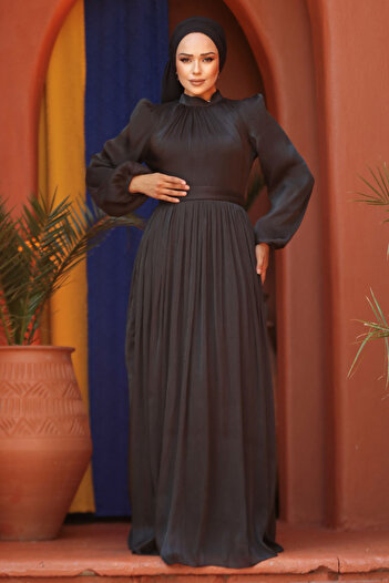 Neva Style Balloon Sleeve Black Hijab Evening Dress 45191S