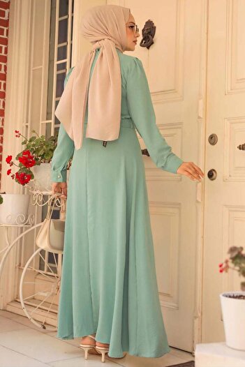 Neva Style Φόρεμα Hijab Mint - Με ζώνη, Μοντέλο No: 6621MINT