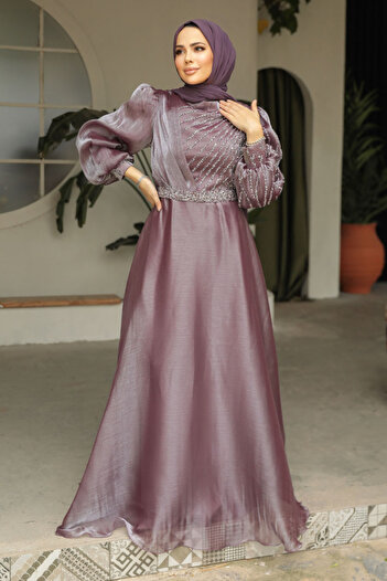Neva Style Beaded Dusty Rose Hijab Evening Dress 51921Gk