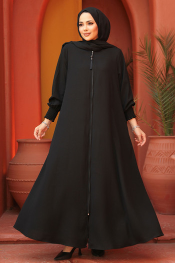 Neva Style Μαύρο Hijab Abaya - Με φερμουάρ, Μοντέλο 26302S