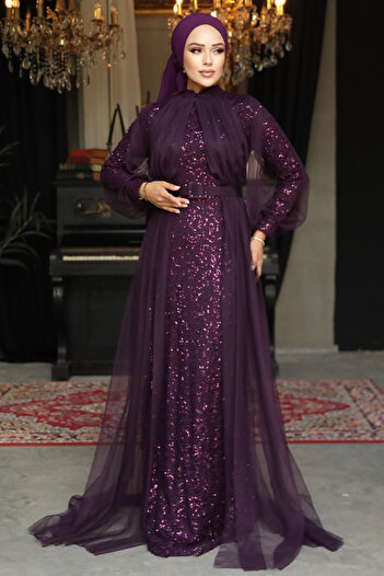 Neva Style Rochie de seara musulmana cu paiete cu paiete 5441mu
