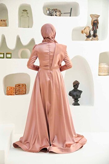 Neva Style Beaded Embroidered Dusty Rose Hijab Evening Dress 22441Gk