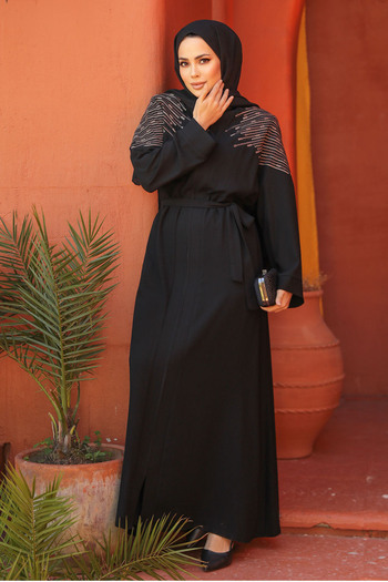 Neva Style Black Hijab Abaya - Zippered, Model 29108S