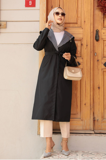 Neva Style Μαύρο Καπάκι Hijab 689S - Με Ζώνη