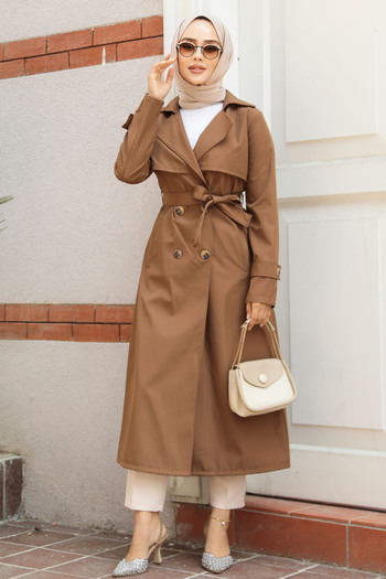 Neva Style Καμπαρντίνα Hijab με κουμπιά Tan 6103TB