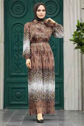 Neva Style Φόρεμα Μαριονέτας Σοκολάτας με Λεοπάρ 3878ck