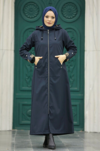 Neva Style Kapşonlu Lacivert Tesettür Kaban 60623l