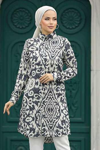 Neva Style Patterned Black Hijab Viscose Tunic 11663S