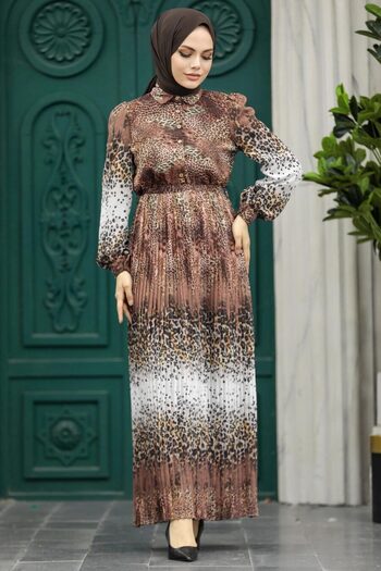 Neva Style Φόρεμα Μαριονέτας Σοκολάτας με Λεοπάρ 3878ck
