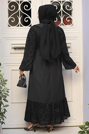 Neva Style Güpürlü Siyah Tesettür Elbise 10034S