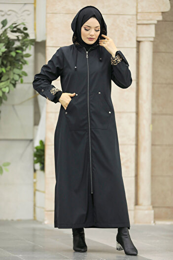 Neva Style Hooded Black Hijab Coat 60623S
