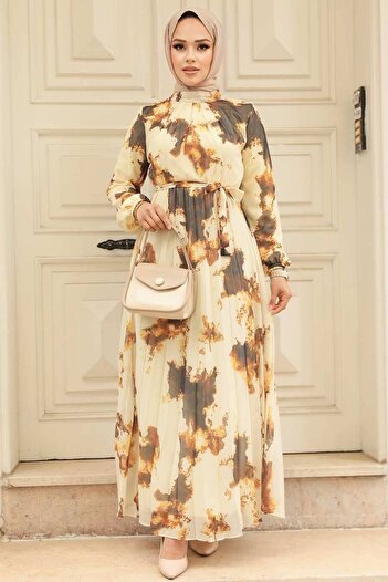 Neva Style Φόρεμα Hijab με μοτίβο μουστάρδας - 34461HR