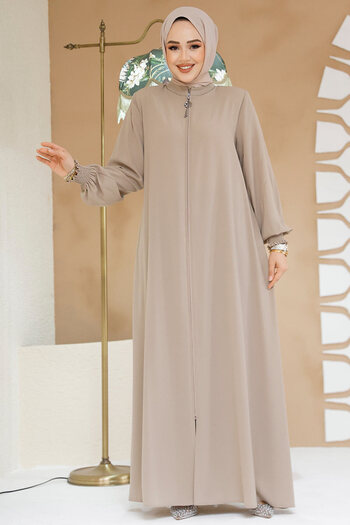 Neva Style Μπεζ Hijab Ferace - Με φερμουάρ, Μοντέλο 45287BEJ