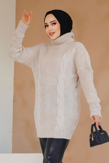 Neva Style Beige Hijab Sweater Tunic 40674Beige