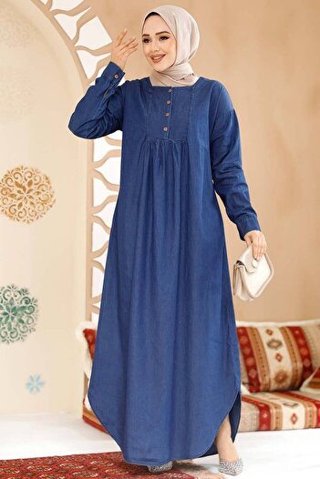 Neva Style Navy Blue Hijab Dress - Denim 19121L