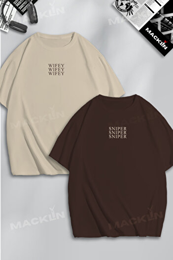 macklin Unisex Γυναικείες άντρες Wifey και Sniper με στάμπα Lover Couple Combination Design Oversize Tshirt Σετ 2