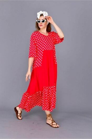 Hazinedan Bohemian Loose Cut Owersize Polka Dot Dress