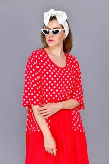 Hazinedan Bohemian Loose Cut Owersize Polka Dot Dress