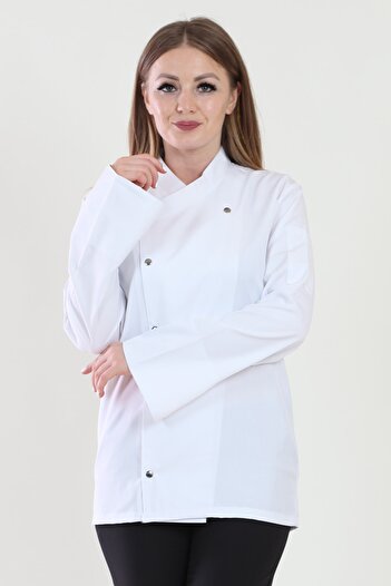 ModaCanel Women's White Gabardine Chef Jacket