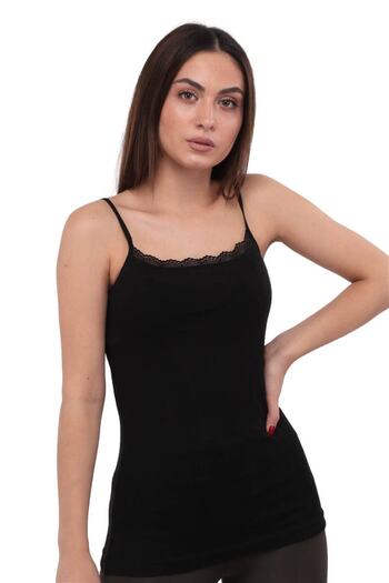 Tutku Women's Black Jacquard Rope Strap Women's Undershirt 200