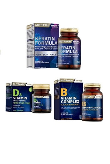 Nutraxin B Vitamin Complex Containing B1, B2, B3, B5, B6, B12 + Keratin + Vitamin D3