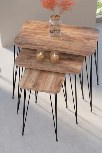 GOLDFALEZ KR Efes Wire 3-Piece Nesting Side Tables - Modern Metal Frame Coffee Table Set