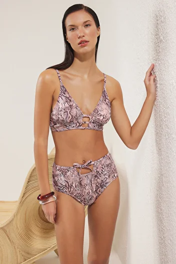 Trendyol Collection Animal Pattern Triangle High Waist Regular Bikini Set Tbess25Bt00170