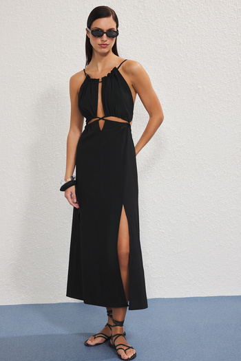 Trendyol Collection Black Beige Woven Lacing Detailed Beach Dress Tbess25El00137