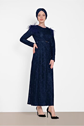 Alvina Lace Dress with Feather Shoulder 4464