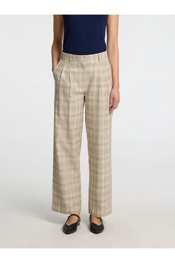 Selected Femme Hose mit weitem Bein Leinenmix Karo