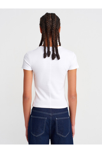 Dilvin 31673 Tricou cu decolteu în V-Alb
