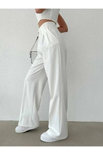 FEMİNEER.com Enter Women's White High Waist Palazzo Pants