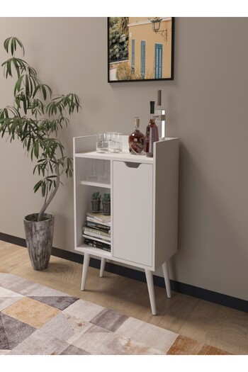 pilati Side table with one door cabinet for living room and home, white color, 60*78.5*34.8