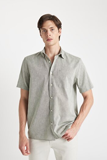 DeFacto Regular Fit Yazlık Keten Karışımlı Polo Yaka Kısa Kollu Gömlek D4498AX24SM