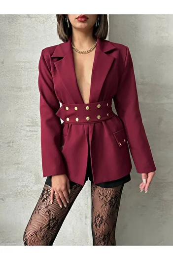 VESS MODA Women's Belt Snap Detailed Special Design Blazer Jacket