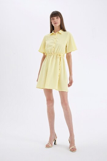 DeFacto Short Sleeve Shirt Collar Mini Dress - D4095AX24HS
