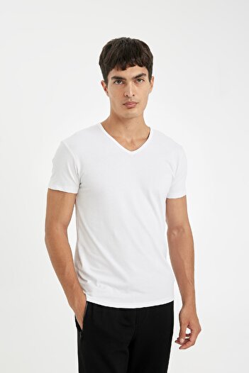DeFacto Tricou de corp alb simplu, cu decolteu în V, slim Fit L4884az24wn