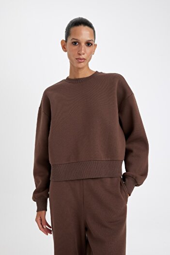 DeFacto Boxy Fit Bisiklet Yaka Kalın Basic Düz Sweatshirt B8568ax24wn