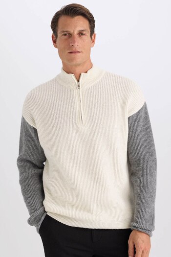 DeFacto Relax Fit Color-Blocking Stand Collar Half Zip Knitwear Sweater Y0623Az24Au
