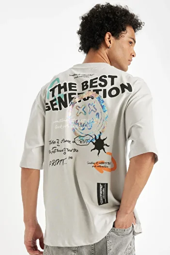 DeFacto 100% Cotton Loose Fit Crew Neck Back Printed Short Sleeve T-Shirt B8950Ax24Au