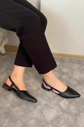 Preshley Women's Tena Black Skin Open Back Pointed Toe Daily Ballerinas