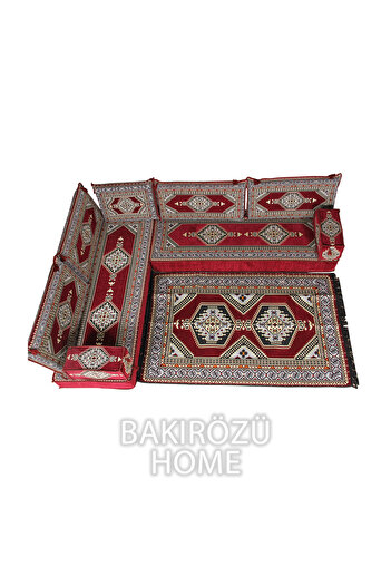 BAKIRÖZÜ HOME Şark Köşesi Takımı (20 CM MİNDER KALINLIĞI) Bordo Yahyalı Modeli 10 Parça